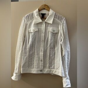 Multiples Top Womens 0X White Button Up Shirt Eyelet Wood Buttons Cotton Blouse